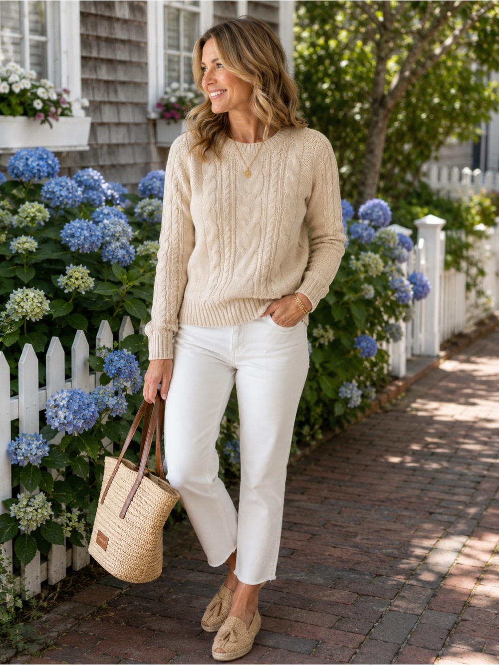 L.L. Bean Cable Knit Sweater | Cream Oatmeal Cotton Knit | Classic PreppyCoastal